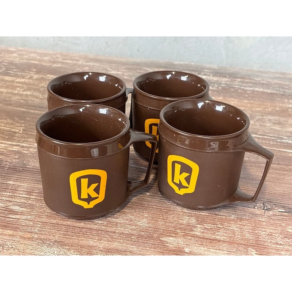 Aladdin Industries Vintage‎ K Logo Brown Plastic Mugs Set of 4 Camping Travel